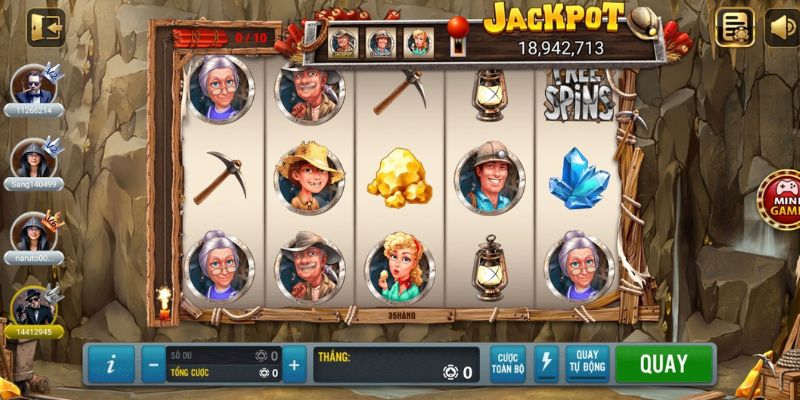 Trò chơi Gold Country lấy bối cảnh mỏ vàng với các biểu tượng nhân vật ngộ nghĩnh